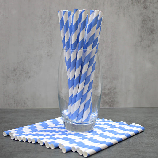 Blue Striped Paper Straws (8mm x 200mm)