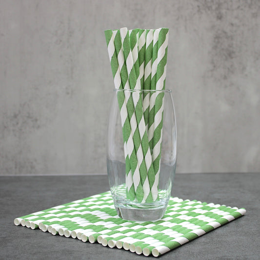 Green Striped Paper Straws (8mm x 200mm)