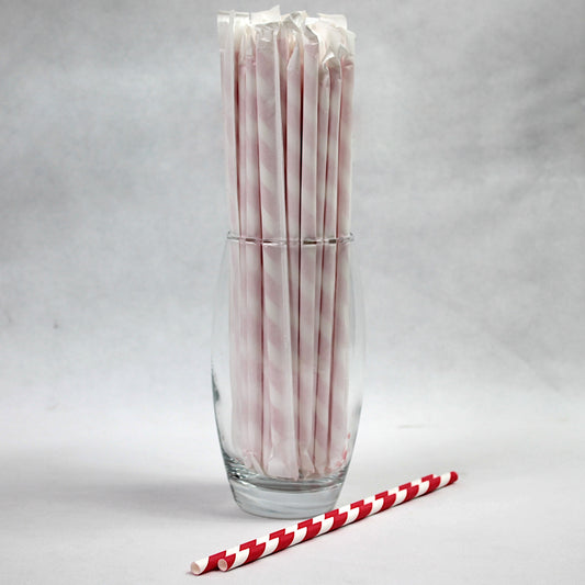 Individually Wrapped Bright Red Striped Paper Straws (6mm x 200mm)