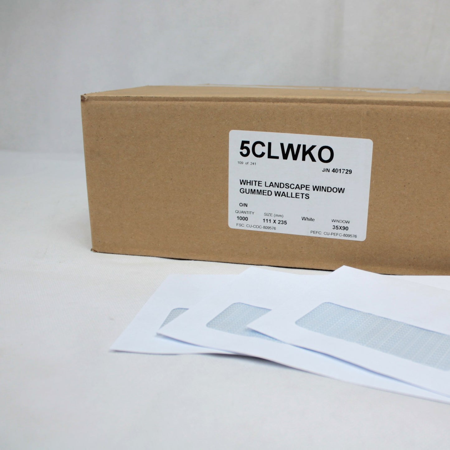 111x235mm DL+ White Gummed Envelopes (Window 35x90mm)