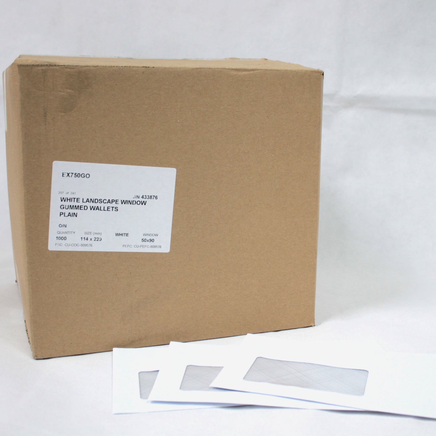 114x229mm DL+ White Gummed Envelopes (Window 50x90mm)