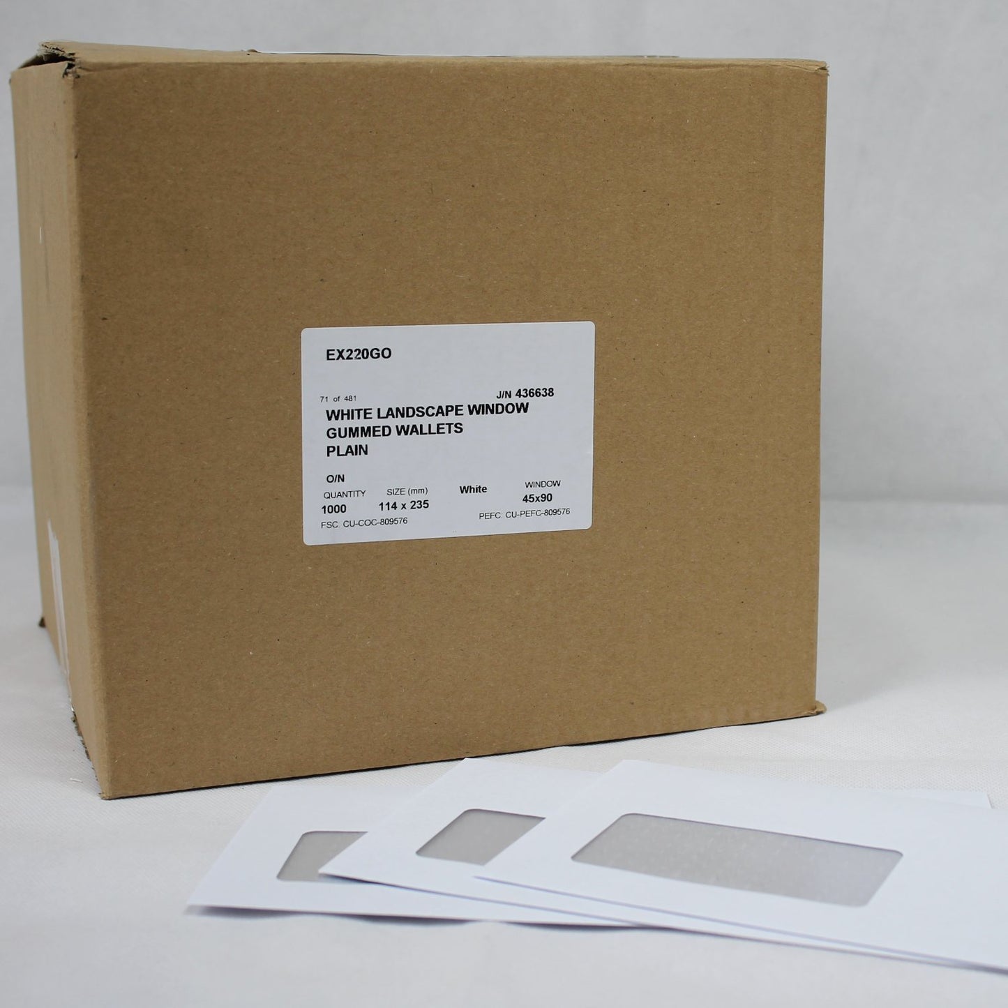 114x235mm DL+ White Gummed Envelopes (Window 45x90mm)