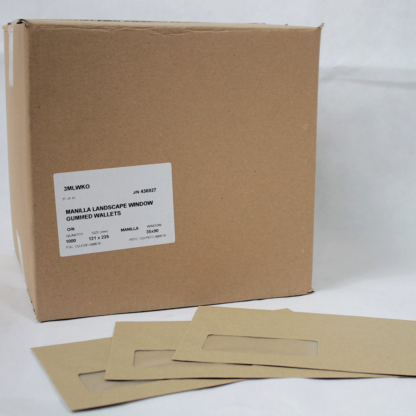121x235mm DL+ Manilla Gummed Envelopes (Window 35x90mm)