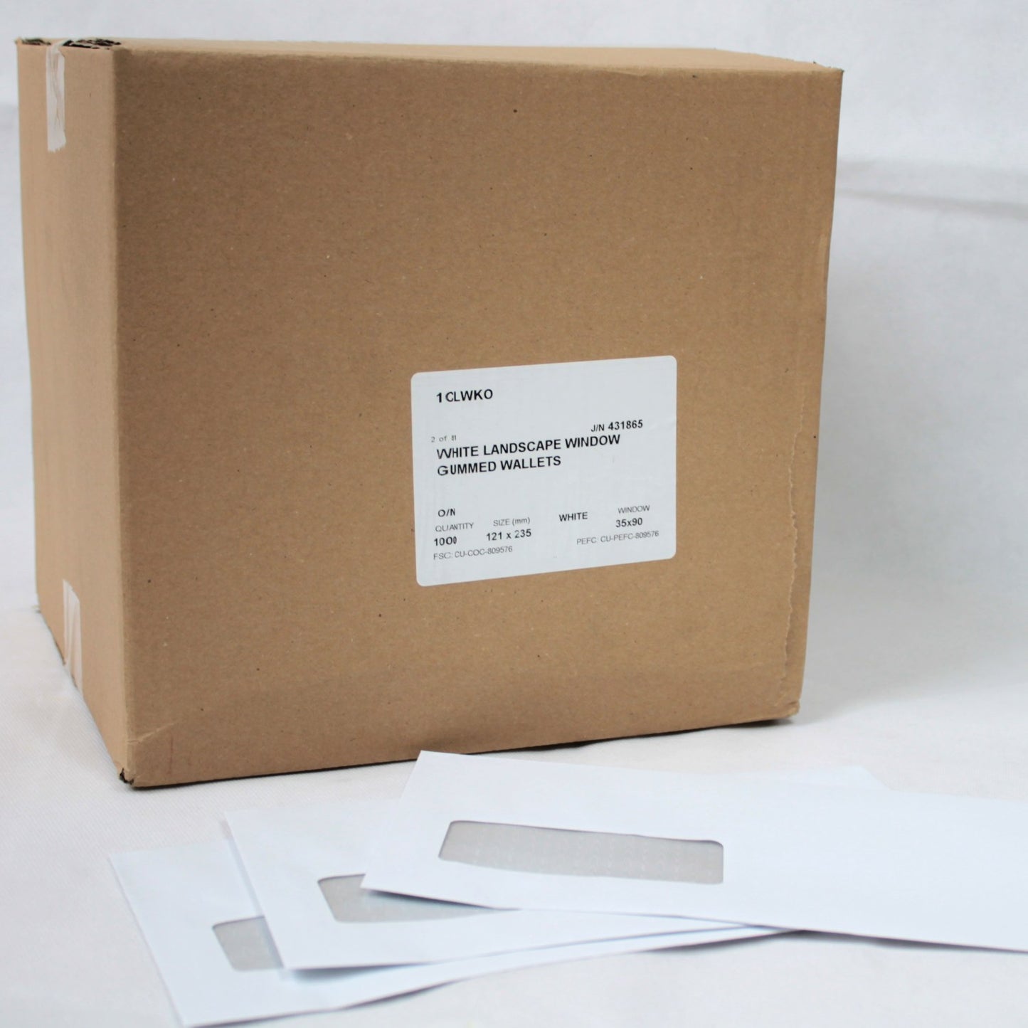 121x235mm DL+ White Gummed Envelopes (Window 35x90mm / 20mm left, 25mm up)