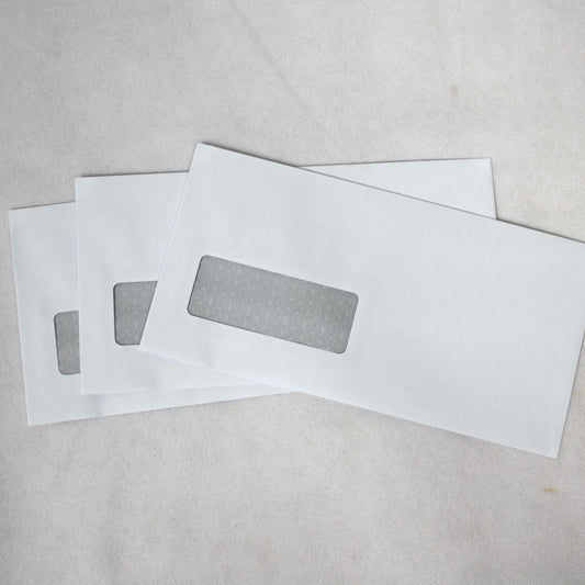 121x235mm DL+ White Gummed Envelopes (Window 35x90mm / 20mm left, 25mm up)