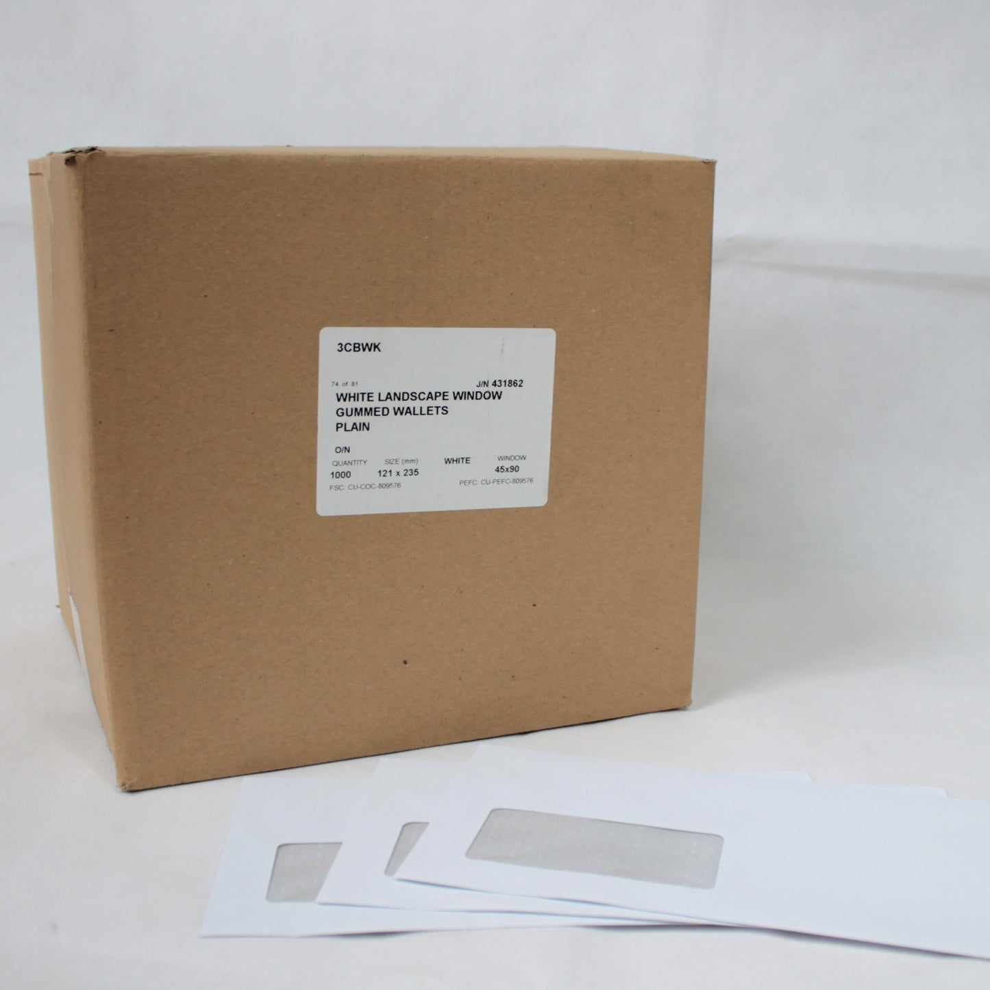 121x235mm DL+ White Gummed Envelopes (Window 45x90mm)