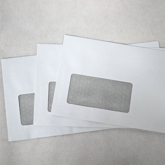 121x235mm DL+ White Gummed Envelopes (Window 45x90mm)