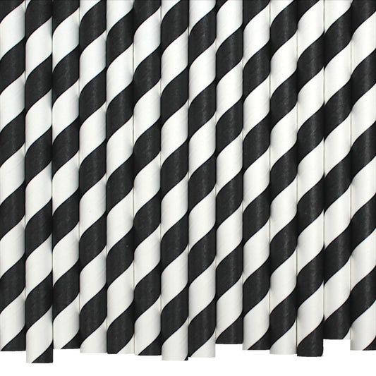 Black & White Striped Paper Straws (10mm x 200mm) - Quality Drinking Straws for Smoothies and Milkshakes - Intrinsic Paper Straws