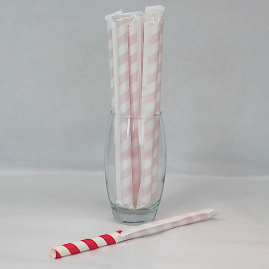Individually Wrapped Bright Red Striped Paper Straws (12mm x 230mm)