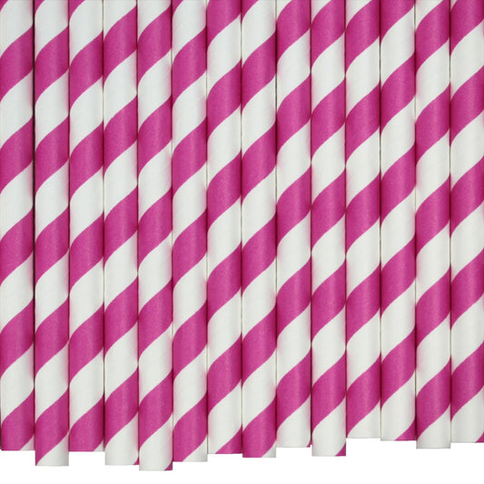 Pink & White Striped Paper Straws (10mm x 200mm) - Quality Drinking Straws for Smoothies and Milkshakes - Intrinsic Paper Straws