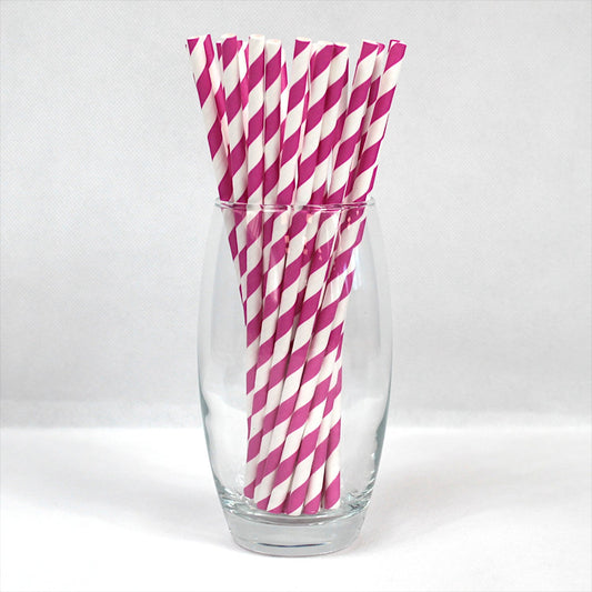 Pink & White Striped Paper Straws (6mm x 200mm) - Quality Drinking Straws - Intrinsic Paper Straws