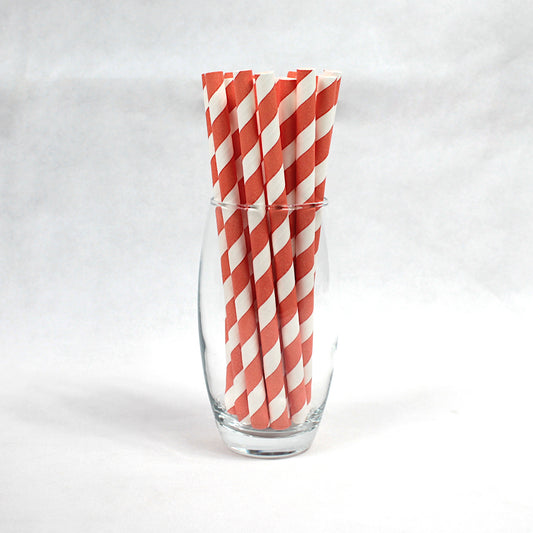 Orange Striped Paper Straws (10mm x 200mm)