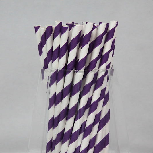 Purple & White Paper Straws (6mm x 140mm) - Quality Drinking Straws for Cocktails - Intrinsic Paper Straws