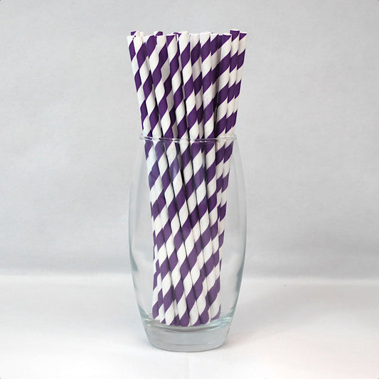 Purple & White Striped Paper Straws (6mm x 200mm) - Quality Drinking Straws - Intrinsic Paper Straws
