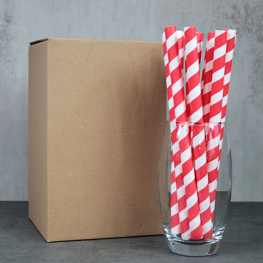 Red Striped Paper Straws (12mm x 230mm)