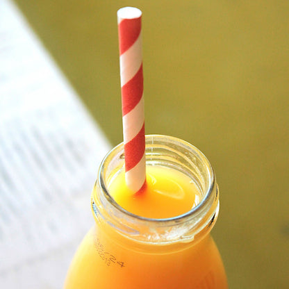 Orange Striped Paper Straws (6mm x 200mm)