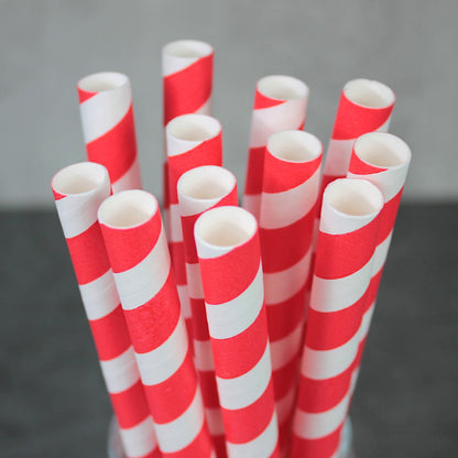 Red Striped Paper Straws (12mm x 230mm)