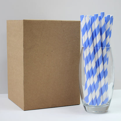 Blue Striped Paper Straws (8mm x 200mm)
