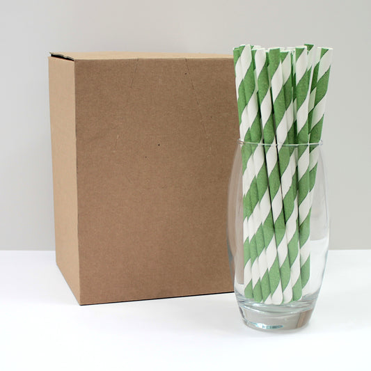 Green Striped Paper Straws (8mm x 200mm)