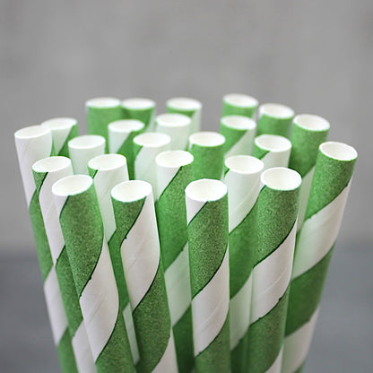 Green Striped Paper Straws (8mm x 200mm)