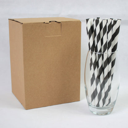 Black Striped Paper Straws (8mm x 200mm)