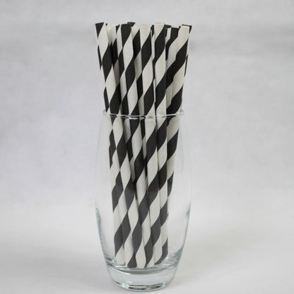 Black Striped Paper Straws (8mm x 200mm)