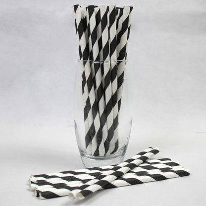 Black Striped Paper Straws (8mm x 200mm)