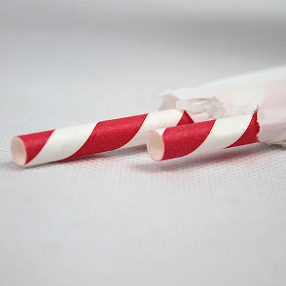Individually Wrapped Bright Red Striped Paper Straws (6mm x 200mm)