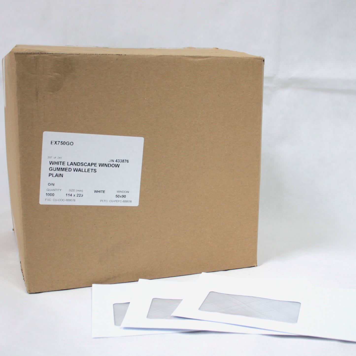 114x229mm DL+ White Gummed Envelopes (Window 50x90mm)