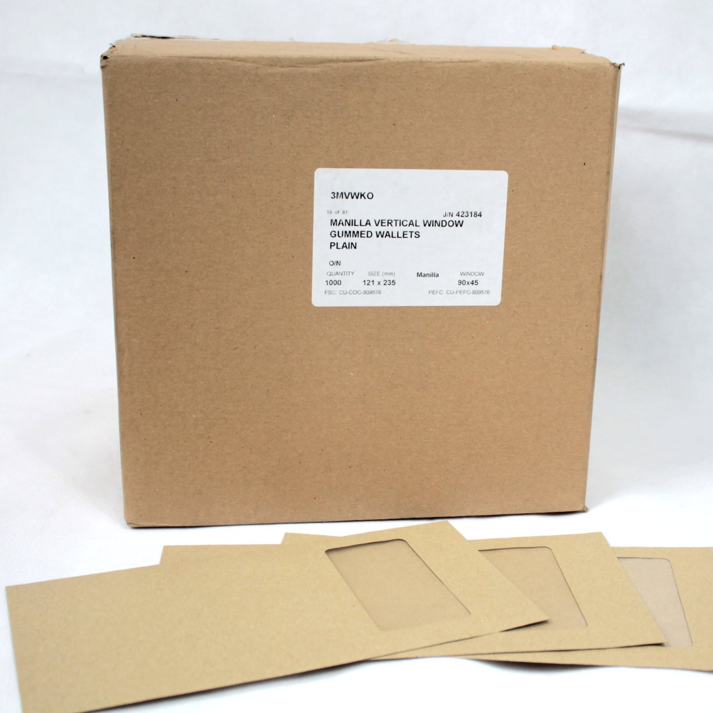121x235mm DL+ Manilla Gummed Envelopes (Window 90x45mm / 159mm left, 16mm)