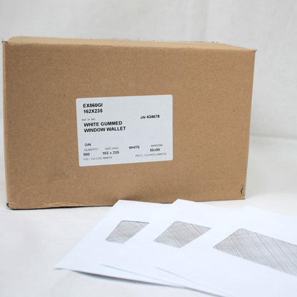 162x235mm C5+ White Gummed Envelopes (Window 50x90mm / Inside Seams)