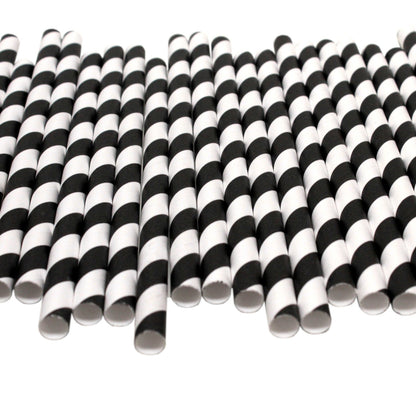 Black & White Striped Paper Straws (10mm x 200mm) - Quality Drinking Straws for Smoothies and Milkshakes - Intrinsic Paper Straws