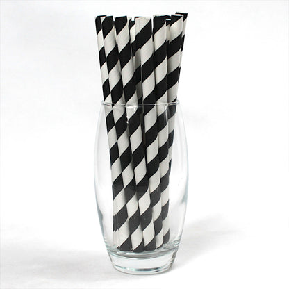 Black & White Striped Paper Straws (10mm x 200mm) - Quality Drinking Straws for Smoothies and Milkshakes - Intrinsic Paper Straws