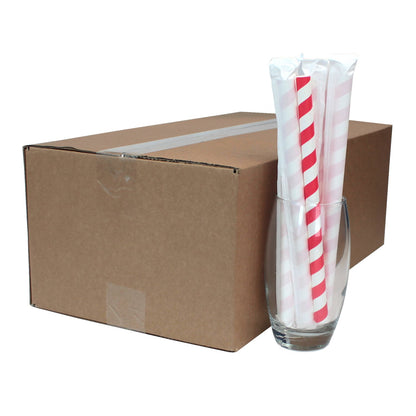 Individually Wrapped Bright Red Striped Paper Straws (12mm x 230mm)