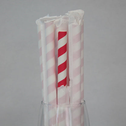 Individually Wrapped Bright Red Striped Paper Straws (12mm x 230mm)