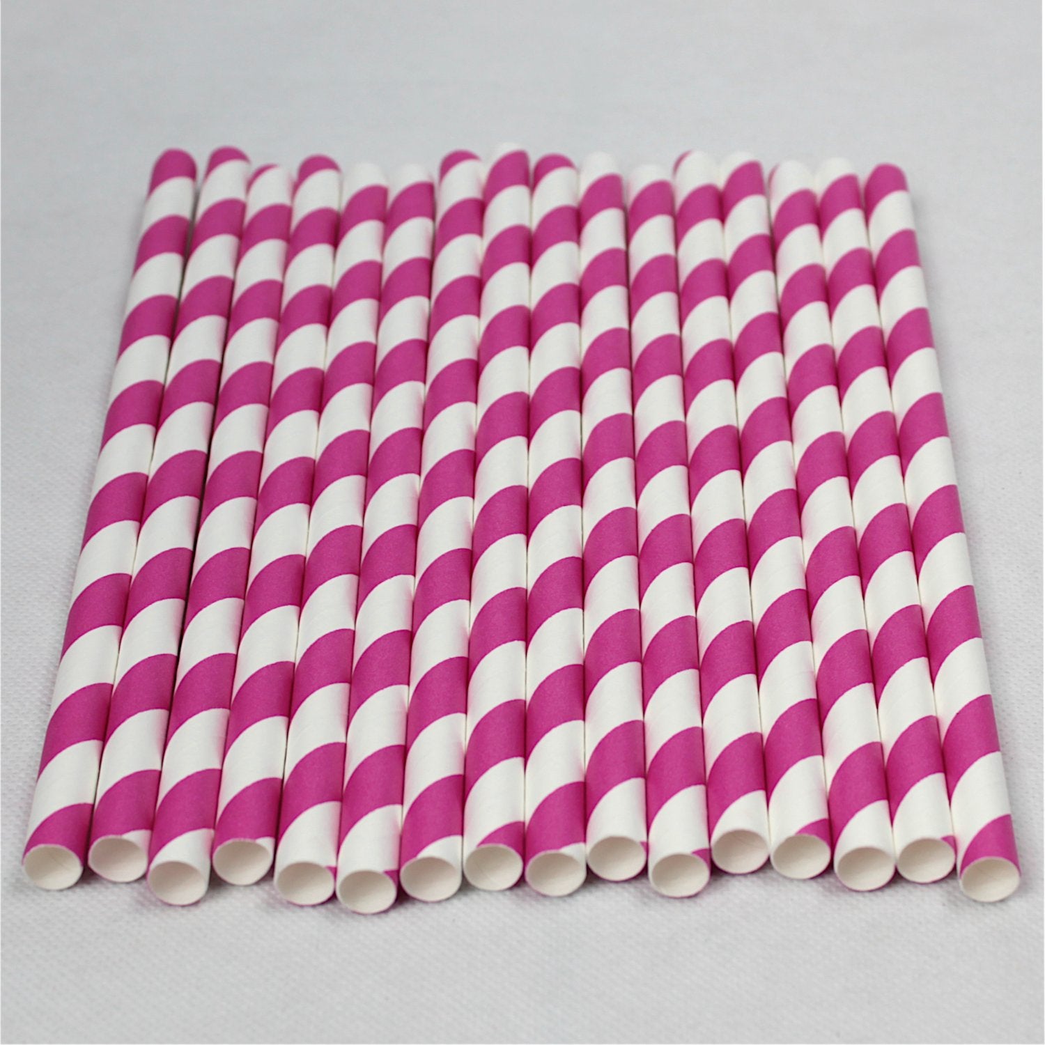 Pink & White Striped Paper Straws (10mm x 200mm) - Quality Drinking Straws for Smoothies and Milkshakes - Intrinsic Paper Straws