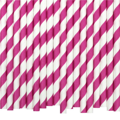 Pink & White Striped Paper Straws (6mm x 200mm) - Quality Drinking Straws - Intrinsic Paper Straws