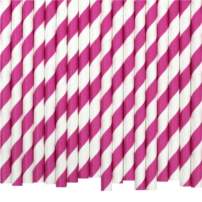 Pink & White Striped Paper Straws (6mm x 200mm) - Quality Drinking Straws - Intrinsic Paper Straws