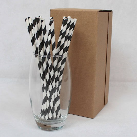 Black & White Striped Paper Straws (6mm x 200mm) - Intrinsic Paper Straws