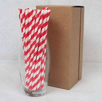 Bright Red Striped Paper Straws (6mm x 200mm)