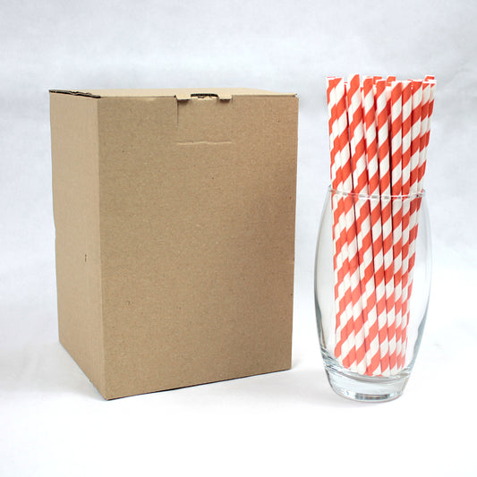 Orange Striped Paper Straws (6mm x 200mm)