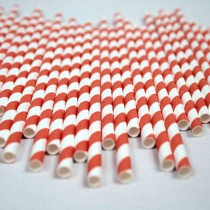 Orange Striped Paper Straws (6mm x 200mm)