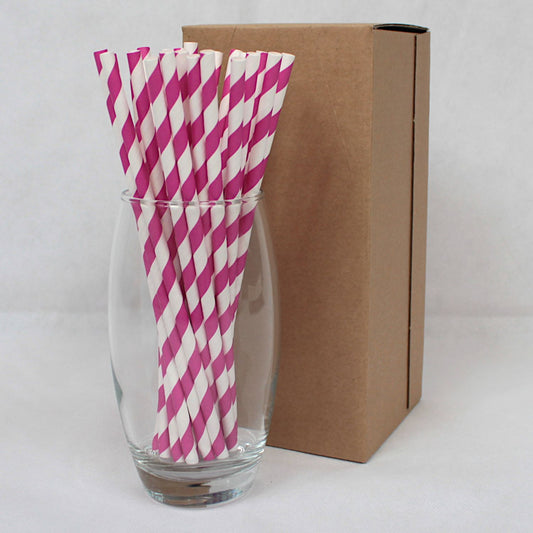 Pink Striped Paper Straws (6mm x 200mm)