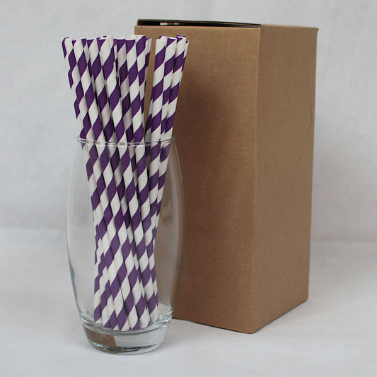 Purple Striped Paper Straws (6mm x 200mm)