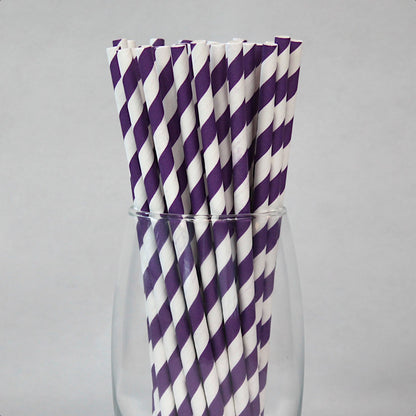 Purple & White Striped Paper Straws (6mm x 200mm) - Quality Drinking Straws - Intrinsic Paper Straws