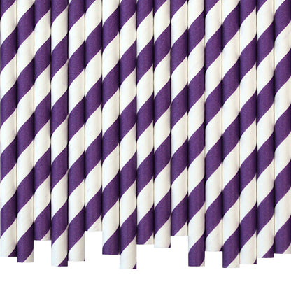 Purple & White Striped Paper Straws (6mm x 200mm) - Quality Drinking Straws - Intrinsic Paper Straws